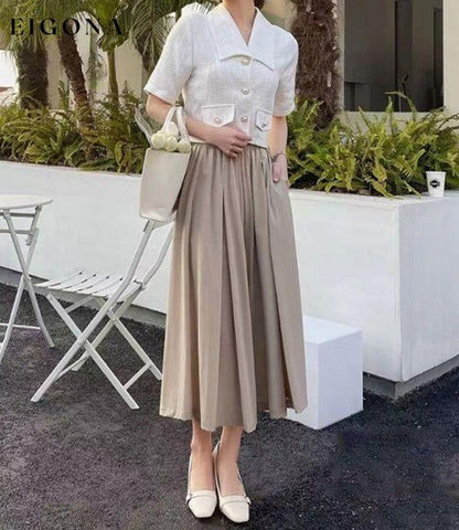 Large swing umbrella skirt pleated high waist mid-length a-line pleated skirt Cracker khaki L Clothes