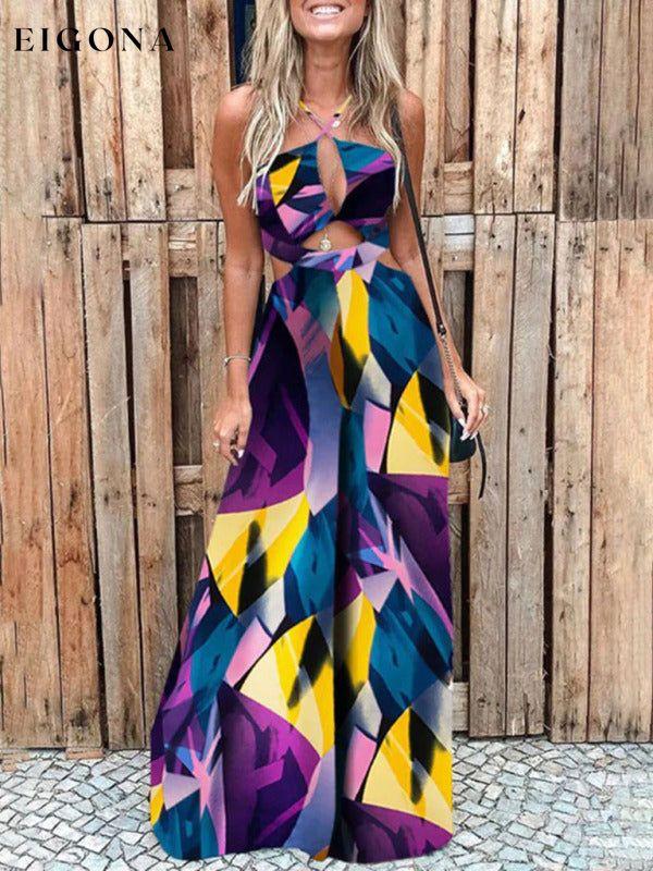 Women's Irregular Printed Sling Jumpsuit Purple Clothes