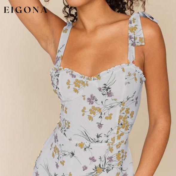 Fresh Floral print slim-fit Short Tie Dress Clothes dresses short dresses