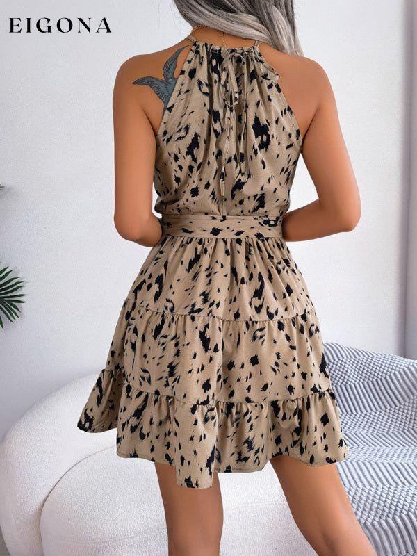 Women's Woven Casual Fashion Halter Neck Leopard Print A Swing Dress Clothes dresses halter dress short dresses