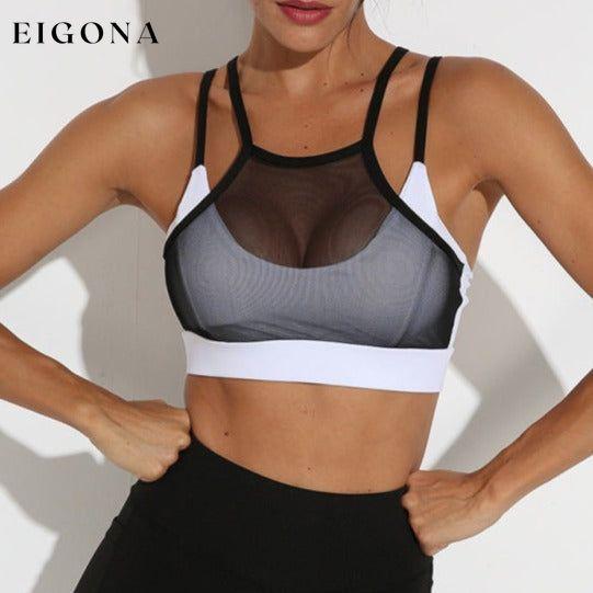 New splicing mesh sports bra black and white yoga fitness yoga vest with chest pad Black Clothes