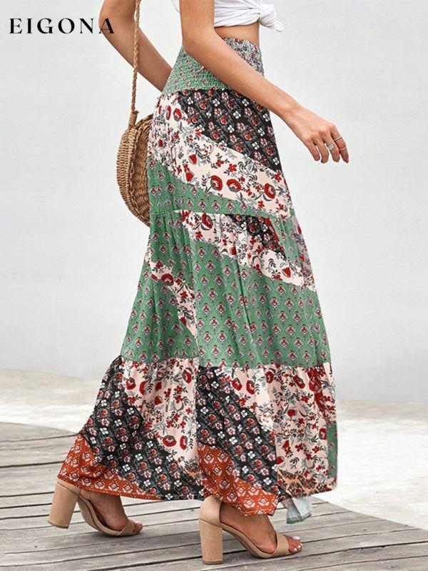 New printed skirt ethnic style high waist thin a-line skirt bottoms clothes long skirt maxi skirt skirt