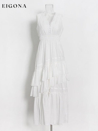 Pleated suspender holiday mille-layer dress White clothes dresses maxi dress