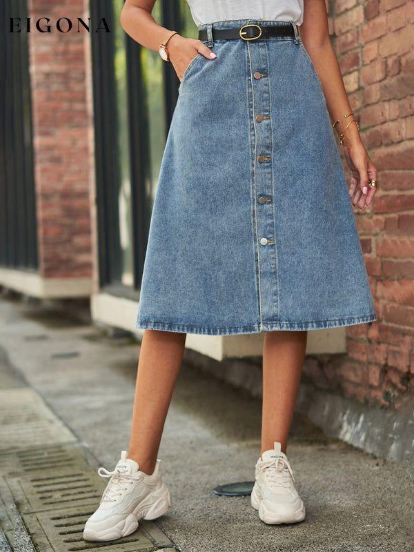 All-match slimming washed denim one-breasted skirt skirt Blue Clothes