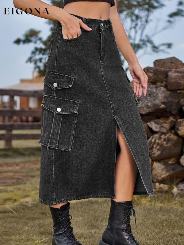 Elastic Waist Denim Cargo Casual Midi Skirt Clothes