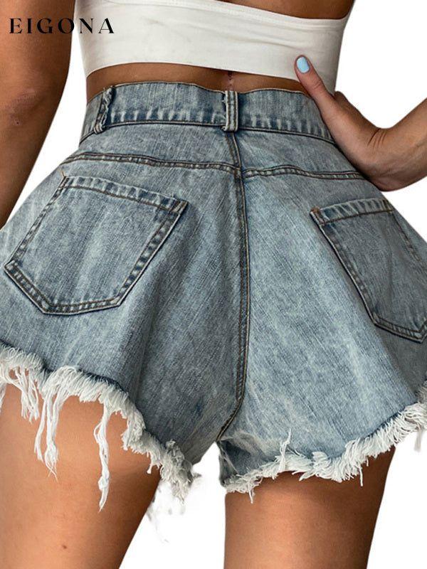 women's ripped denim shorts high waist loose tassel jeans Clothes