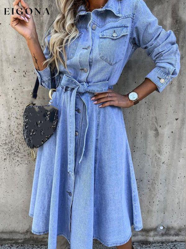 Denim Casual High Waist Pocket Lapel Dress clothes denim dress dress dresses midi dress