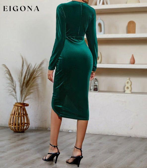 Women's V-neck solid color waisted velvet dress clothes dress dresses midi dress midi dresses