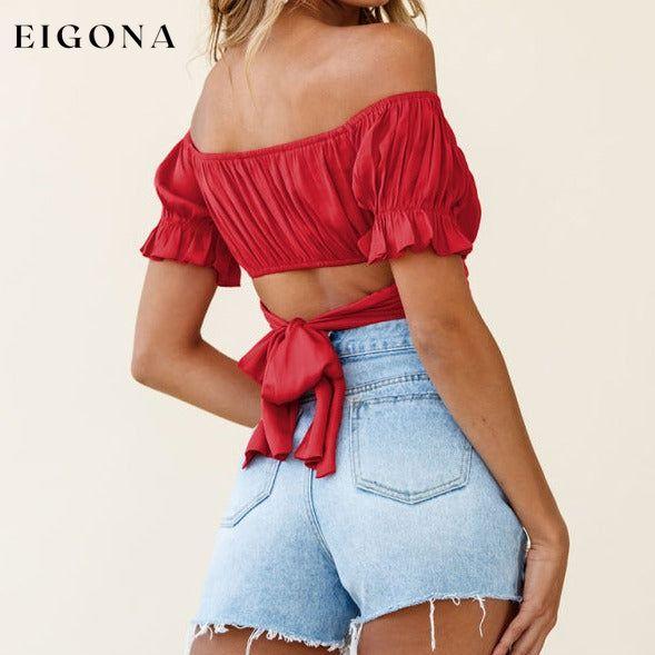 women's sexy one-neck tie-back short-sleeved crop top ruffle top clothes crop top croptop shirt top tops