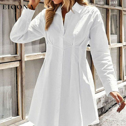 Ladies Fashion Solid Color Shirt Dress clothes dresses long sleeve dresses