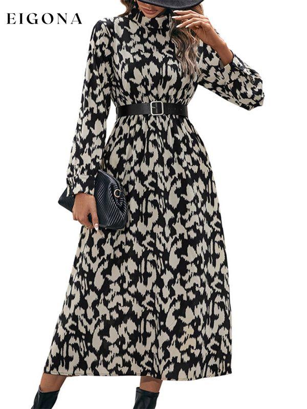 Women's Elegant Long Sleeve Leopard Print Dress Clothes