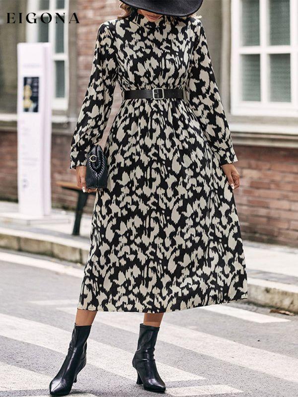 Women's Elegant Long Sleeve Leopard Print Dress Clothes