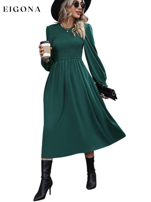 Round neck women's high-end solid color long sleeve dress clothes dress dresses long sleeve dresses midi dress