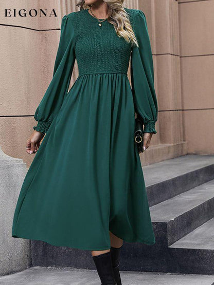 Round neck women's high-end solid color long sleeve dress clothes dress dresses long sleeve dresses midi dress