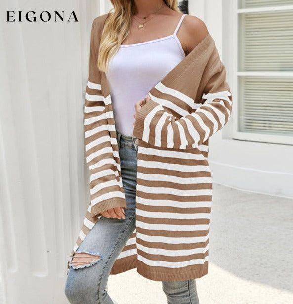 Long casual striped new loose long-sleeved coat sweater cardigan cardigan cardigans clothes