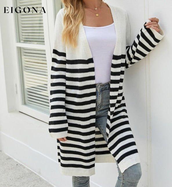 Long casual striped new loose long-sleeved coat sweater cardigan Black cardigan cardigans clothes