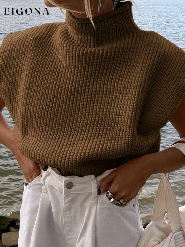 New solid color sexy turtleneck short-sleeved sweater top Dark Brown clothes shirt shirts short sleeve top tops