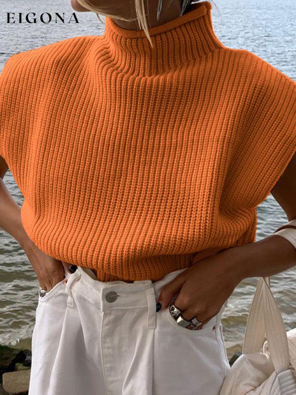 New solid color sexy turtleneck short-sleeved sweater top Orange clothes shirt shirts short sleeve top tops