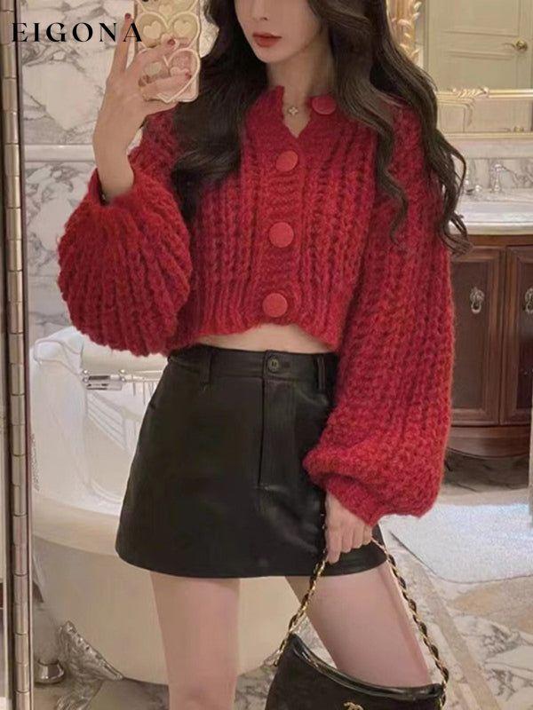 women's long sleeve sweater buttoned cardigan jacket Red F cardigan Clothes kakaclo Sweater sweaters