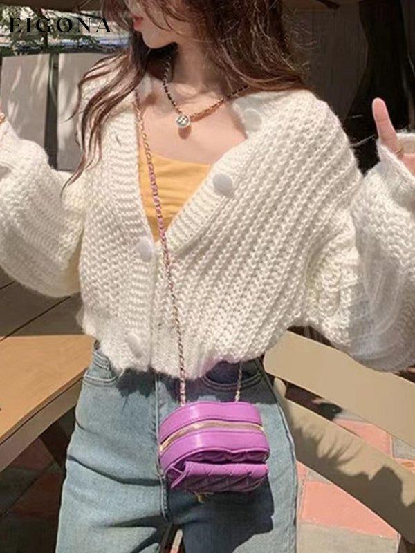 women's long sleeve sweater buttoned cardigan jacket White F cardigan Clothes kakaclo Sweater sweaters