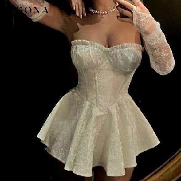 Lace jacquard tight sexy tube top dress high waist slim birthday dress princess dress Clothes dresses short dresses