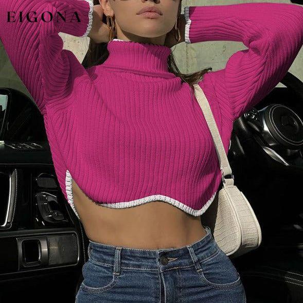 Women's turtleneck short sweater with irregular hem, crop top long sleeve turtle neck top Rose Clothes crop top long sleeve shirts long sleeve top shirts Sweater sweaters