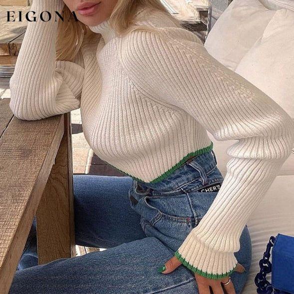 Women's turtleneck short sweater with irregular hem, crop top long sleeve turtle neck top Clothes crop top long sleeve shirts long sleeve top shirts Sweater sweaters