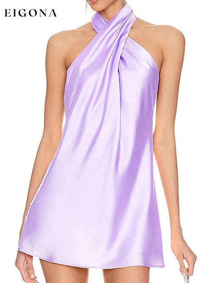 Slim fit crossover sleeveless backless halterneck dress Purple clothes dress dresses halter dress short dresses sleeveless dress