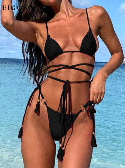 Women's two-piece sexy strappy bikini swimsuit Black Clothes swim swimwear