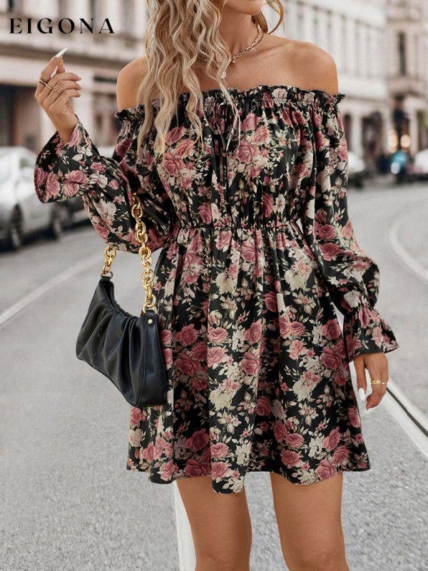 New Elegant Casual One Shoulder Floral Retro Party Dress clothes dresses long sleeve dresses