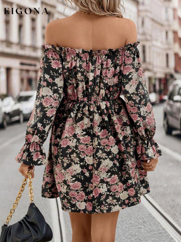 New Elegant Casual One Shoulder Floral Retro Party Dress clothes dresses long sleeve dresses