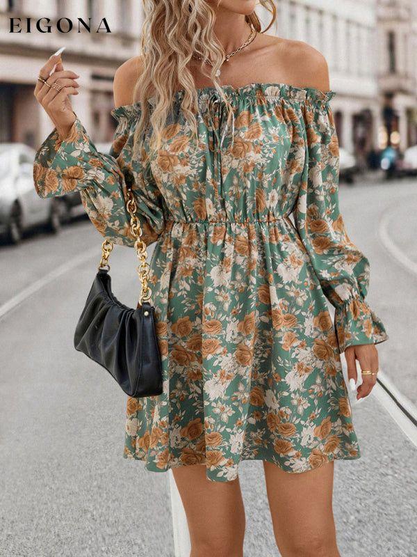 New Elegant Casual One Shoulder Floral Retro Party Dress clothes dresses long sleeve dresses