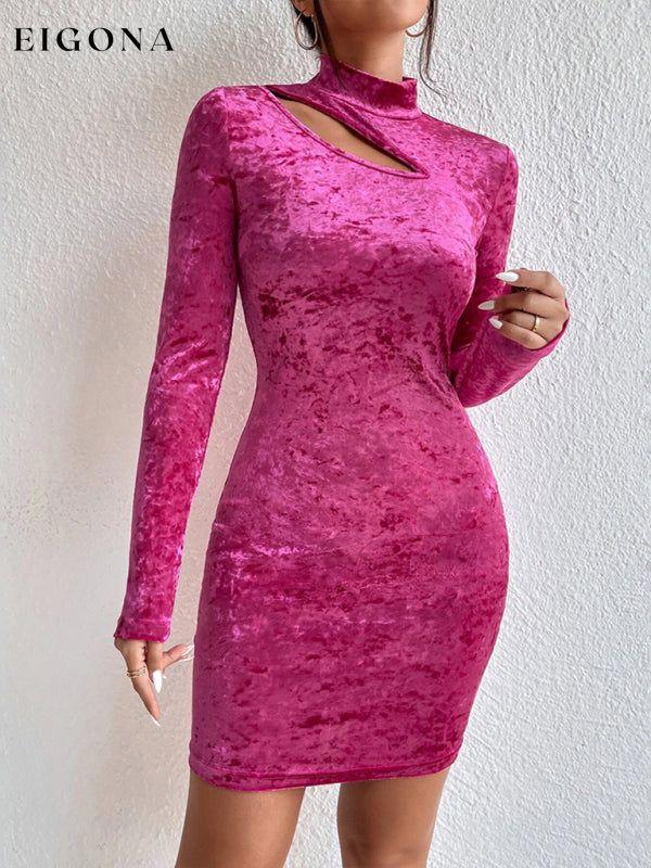 New style half-high collar hollow out slimming hip-hugging long-sleeved velvet sexy dress clothes dress dresses long sleeve dresses short dresses