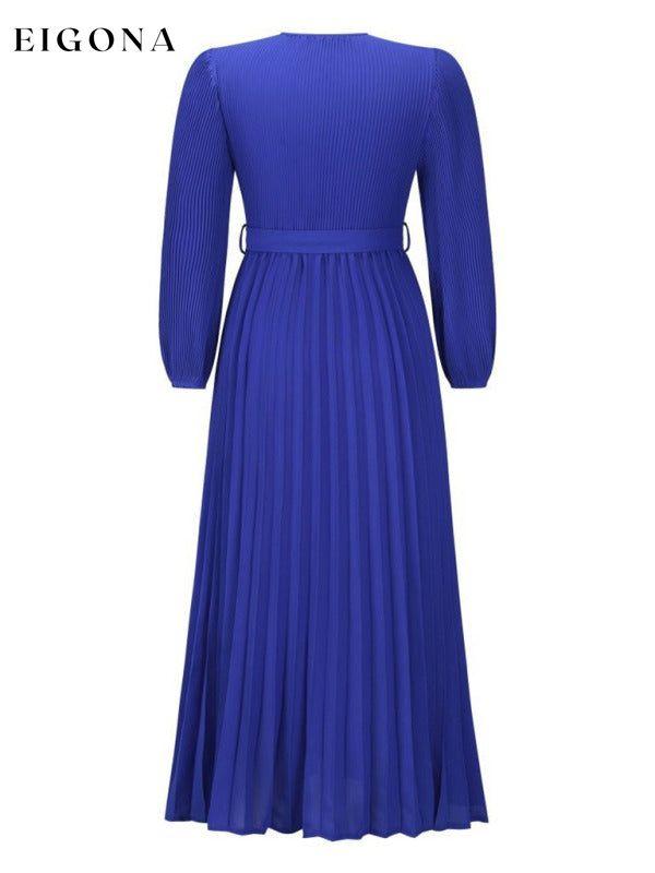 V-neck long-sleeved pleated A-line midi dress clothes dresses long dress long sleeve dresses maxi dress