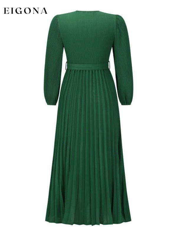 V-neck long-sleeved pleated A-line midi dress clothes dresses long dress long sleeve dresses maxi dress