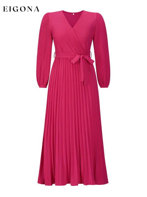 V-neck long-sleeved pleated A-line midi dress clothes dresses long dress long sleeve dresses maxi dress