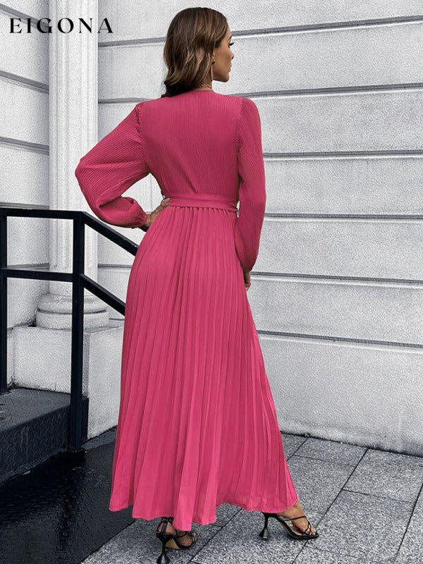 V-neck long-sleeved pleated A-line midi dress clothes dresses long dress long sleeve dresses maxi dress