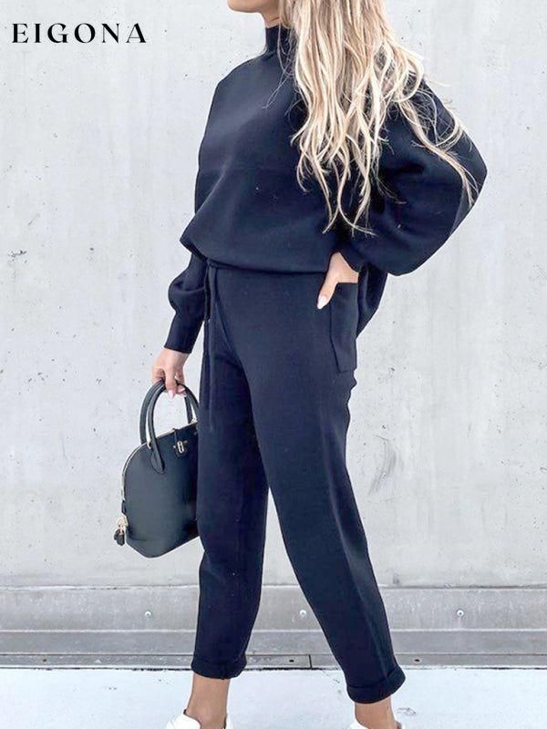 New high collar casual solid color sweatshirt and trousers two-piece set clothes lounge lounge wear lounge wear sets loungewear loungewear sets