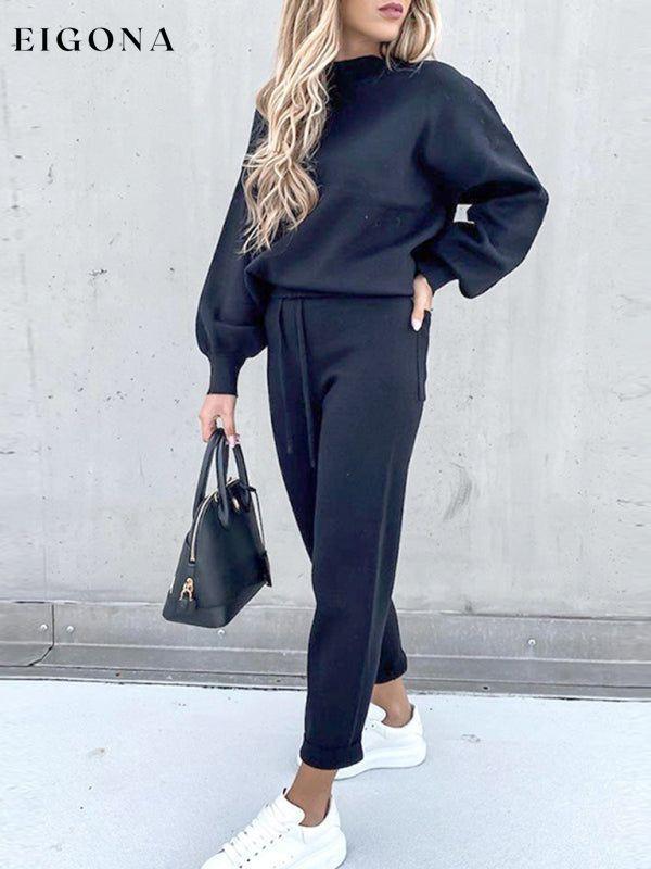 New high collar casual solid color sweatshirt and trousers two-piece set clothes lounge lounge wear lounge wear sets loungewear loungewear sets