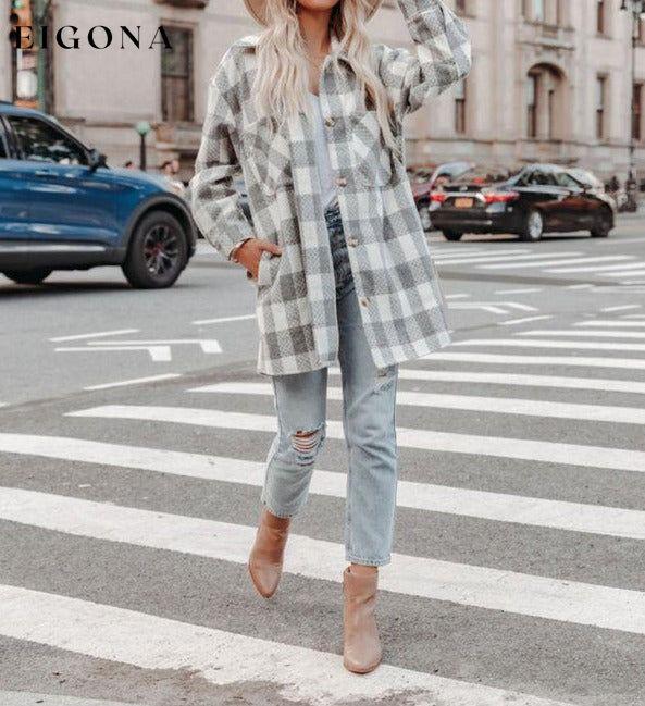 Women's Autumn and Winter New Plaid Printed Long Woolen Jacket clothes Jackets & Coats Outerwear