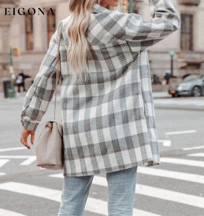 Women's Autumn and Winter New Plaid Printed Long Woolen Jacket clothes Jackets & Coats Outerwear