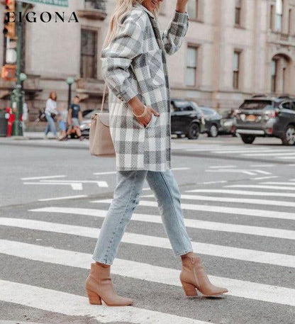 Women's Autumn and Winter New Plaid Printed Long Woolen Jacket clothes Jackets & Coats Outerwear