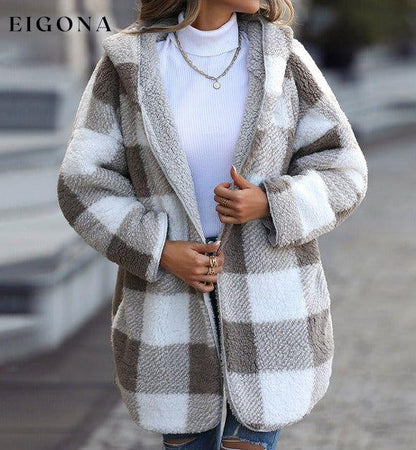 Women's Plush Hooded Plaid Long Sleeve Loose Jacket clothes Coat Jacket Coat Jackets & Coats Outerwear