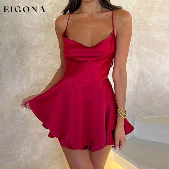 Women's new suspender satin backless strappy A-hem dress clothes dress dresses short dresses