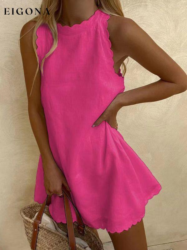 Women's New Mini Round Neck Sleeveless Dress Rose casual dresses clothes dress dresses short dresses