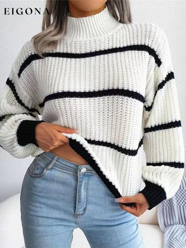 Women's Fashion Casual Striped Balloon Sleeve Turtleneck Sweater clothes Sweater sweaters turtle neck sweaters turtleneck sweater