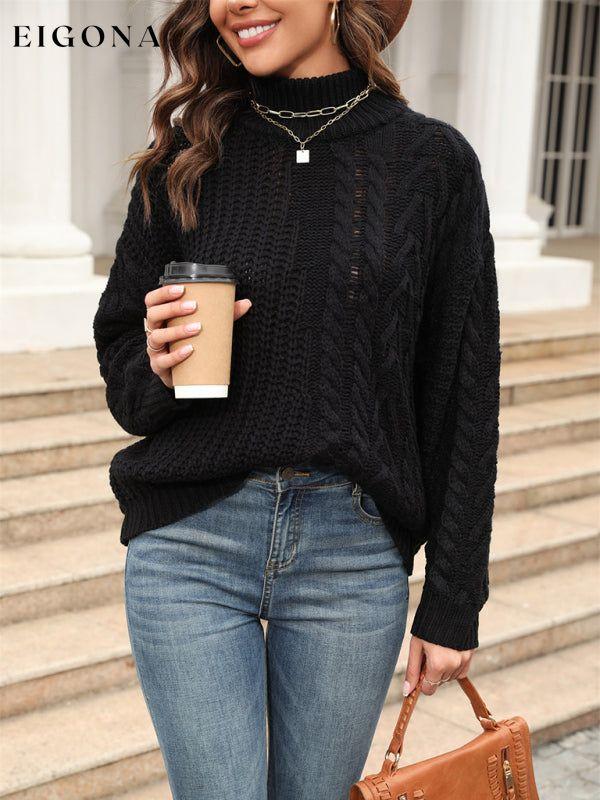 Women's turtleneck loose diamond knit sweater, long sleeve Black clothes Sweater sweaters Sweatshirt