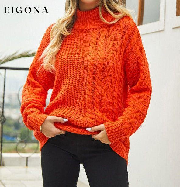 Women's turtleneck loose diamond knit sweater, long sleeve Orange clothes Sweater sweaters Sweatshirt