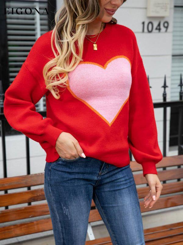 Women's love round neck knitted Heart pullover sweater Red clothes Sweater sweaters Sweatshirt