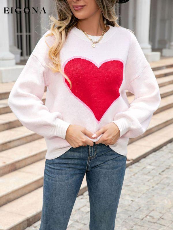 Women's love round neck knitted Heart pullover sweater White clothes Sweater sweaters Sweatshirt
